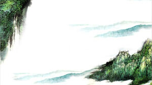 3つの緑の中国画高山PPTの背景画像