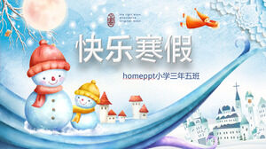 Téléchargez le modèle PPT de joyeuses fêtes d'hiver avec fond de bonhomme de neige de dessin animé