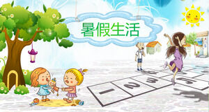 Download gratuito del modello PPT della vita estiva dei bambini felici dei cartoni animati