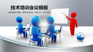 Unduh template PPT untuk pertemuan pelatihan teknis dengan latar belakang karakter tiga dimensi merah dan biru