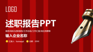 Kostenloser Download der PPT-Vorlage für einen roten Arbeitsbericht mit Hintergrund mit Stiftspitze