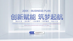 Téléchargez le modèle PPT de plan d'affaires bleu clair pour "Innovation Empowerment, Dream Building and Sailing"