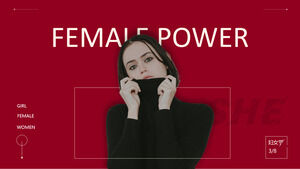 红色杂志风格女性权力主题PowerPoint模板