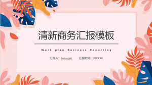 Pobierz szablon PPT dla raportu biznesowego z niebieskim różowym tłem wzoru liścia