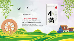 Загрузите шаблон PPT для введения солнечного термина Сяомань на фоне зеленого и свежего пшеничного поля.
