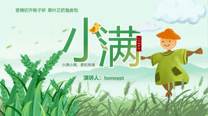 Modello PPT per l'introduzione del termine solare Xiaoman sullo sfondo di spighe di grano e spaventapasseri verdi e freschi