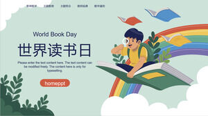Chicos volando en el fondo de los libros Plantilla PPT del Día Mundial de la Lectura Descargar