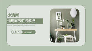 Laden Sie die PPT-Vorlage für einen grünen Bonsai- und Holzschreibtischhintergrund herunter