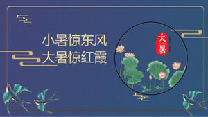 Templat PPT Pengantar Festival Musim Panas Indah Biru dengan Lotus, Lotus Leaves, Swallow Background
