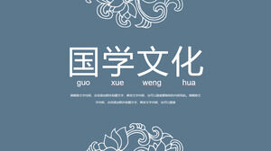 Laden Sie die PPT-Vorlage „Blaues chinesisches Kulturthema“ mit klassischem Musterhintergrund herunter