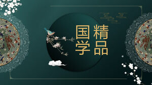 Scarica il modello PPT per lo stile classico cinese e il tema dell'apprendimento con uno sfondo verde di fiori e uccelli