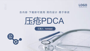 Blaue Dekubitus-PDCA-Folienvorlage mit Stethoskop-Hintergrund