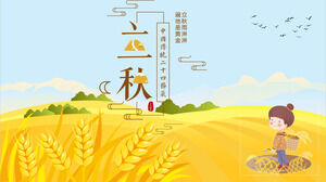Baixe o modelo PPT para o início da temporada de outono com um fundo de campo de arroz dourado