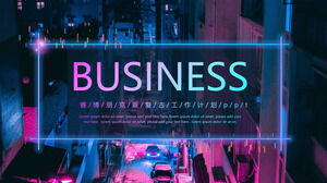 Modelo de PPT de relatório de negócios de fundo de cena noturna de cidade cibernética