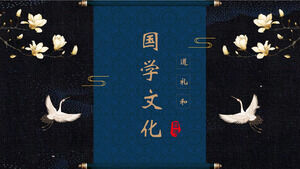 목련과 학을 배경으로 한 중국 전통 중국 문화 PPT 템플릿 다운로드