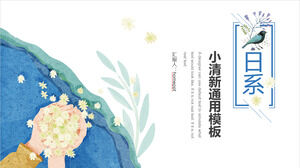 Scarica il modello PPT per il Mini Fresh Business Report giapponese con acquerello e sfondo floreale in mano