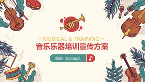 Szablon PPT dla planu szkolenia i promocji instrumentów muzycznych z tłem instrumentu rysunkowego