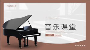 黒いピアノの背景を持つ音楽教室のPPTテンプレートをダウンロード