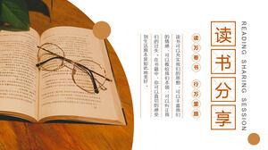 Descarga de plantilla PPT para compartir lectura de fondo de libros y gafas