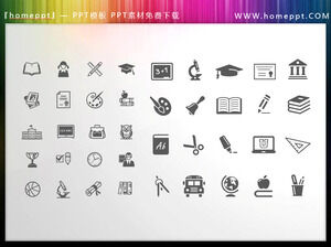 36 materiales de iconos PPT de tema educativo coloreables vectoriales