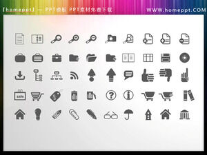 50 matériaux d'icône PPT de thème de bureau d'affaires colorable vectoriel