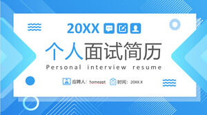 Unduh template PPT resume wawancara pribadi dengan latar belakang geometris biru