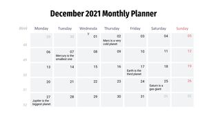 2021 年 12 月のマンスリー プランナー インフォグラフィックス