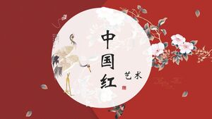 꽃과 새 배경으로 빨간색 중국 스타일 PPT 템플릿 무료 다운로드