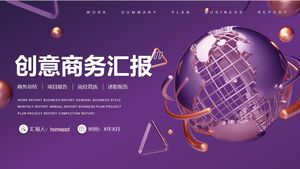 Business presentation PPT template for purple metal textured planet background
