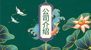 Unduh template PPT untuk pengenalan China-Chic Wind dengan latar belakang daun teratai, bunga, burung bangau