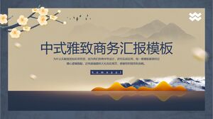 Bulutların, dağların ve çiçeklerin arka planını içeren zarif Çin tarzı iş sunumu PPT şablonu