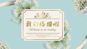 Çiçek arka planlı "Biz Evliyiz" düğün albümü için PPT şablonu