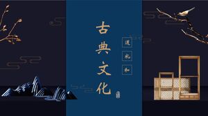 藍山河流花鳥背景中國別緻中國風《桃李鶴》古典文化宣傳PPT模板