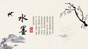 Ancient style PPT template with ink plum blossom mountains background