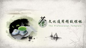 Resim kaydırmada yeşil çay arka planı, mürekkep tarzı çay kültürü, evrensel ve zarif PPT şablonu