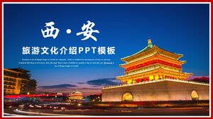 Templat PPT untuk memperkenalkan pariwisata dan budaya Xi'an pada pemandangan malam bangunan kota kuno