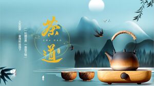 Fundo requintado do conjunto de chá, cerimônia do chá em estilo chinês, modelo PPT do tema da cultura do chá