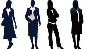 Gambar PPT siluet wanita bisnis pada latar belakang transparan biru