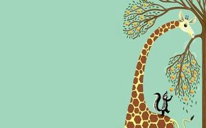 Image d'arrière-plan PPT girafe de dessin animé mignon vert et jaune