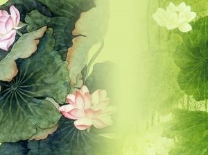 綠色古典蓮花PPT背景圖片