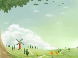 Зелёный мультяшный деревенский сельский пейзаж PPT background picture