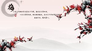 Image d'arrière-plan PPT de fleur de prunier de style chinois rouge