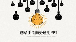 Creative hand painted light bulb main picture cartoon style business report universal ppt template