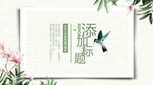 Modelo de ppt de flores e pássaros pequeno fresco verde bonito estilo literário
