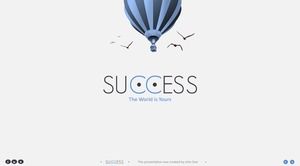 熱気球のカモメの成功フラットな雰囲気ブルーのヨーロッパとアメリカの風半年の作業報告書PPTテンプレート