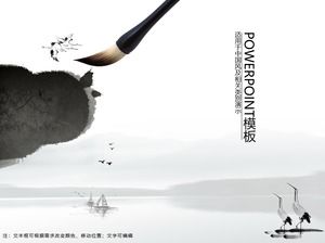毛筆，獨木舟，起重機，典雅的中國風ppt模板