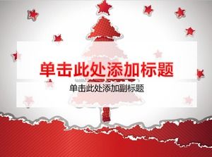Modello rosso del ppt di natale di tema di stile del fumetto di effetto della carta lacerato stella dell'albero di Natale