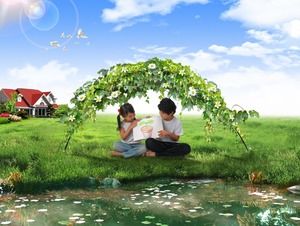 Modello ppt di paradiso felice casa verde dei bambini