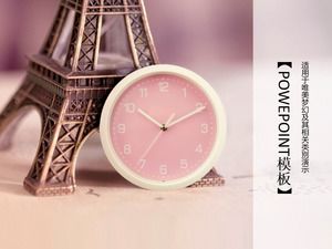 Modello di ppt caldo rosa orologio Torre Eiffel