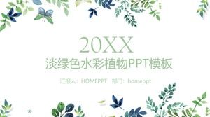 Aquarela elegante verde deixa o plano de fundo Han Fan PPT template download grátis